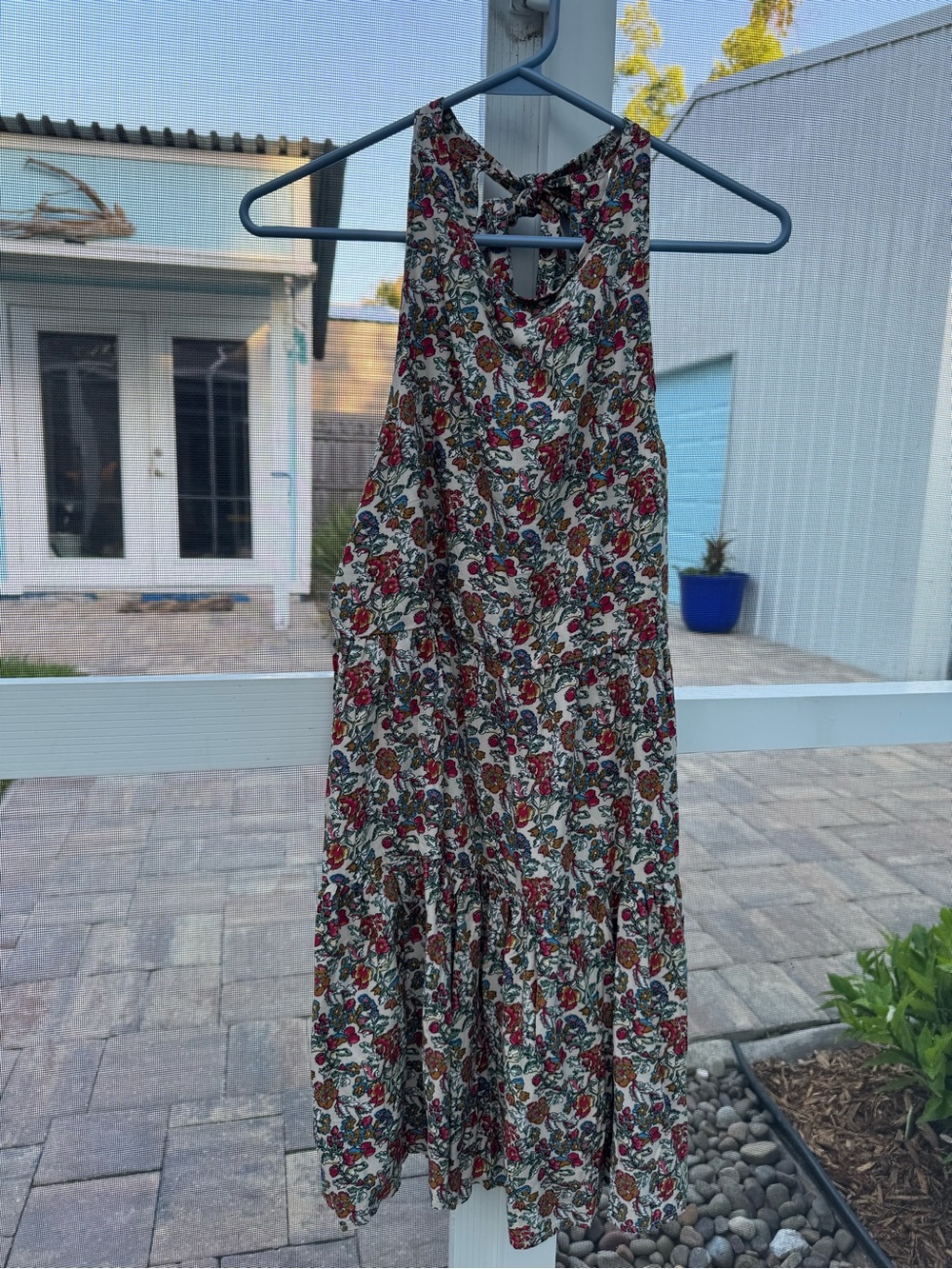 NATURAL LIFE Cream Mini Dress with Red and Green Floral Print